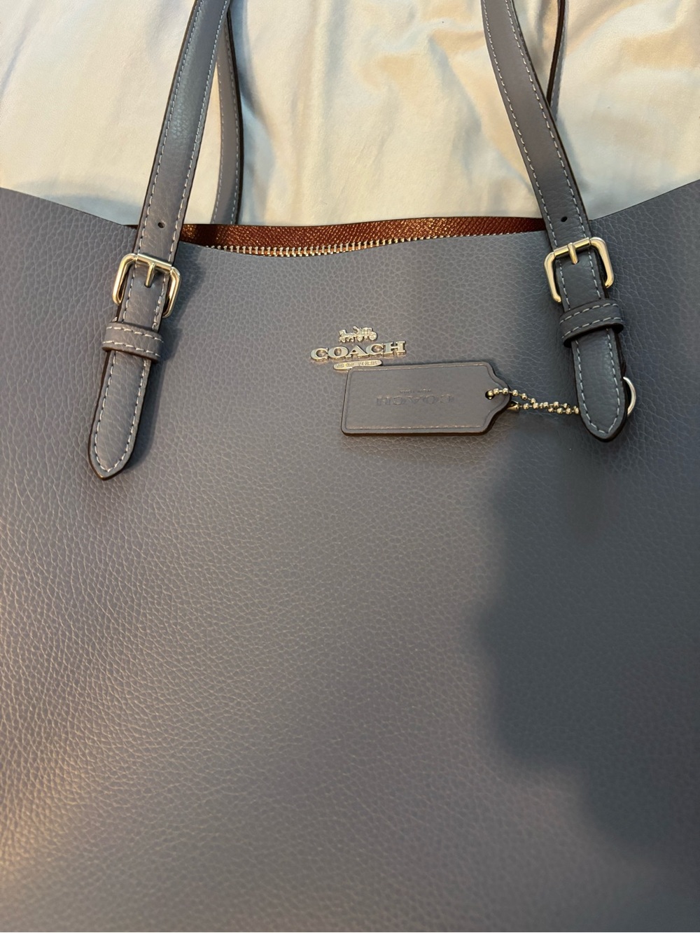Coach Slate Blue Pebbled Leather Mollie Tote - EUC - Picture 5 of 9
